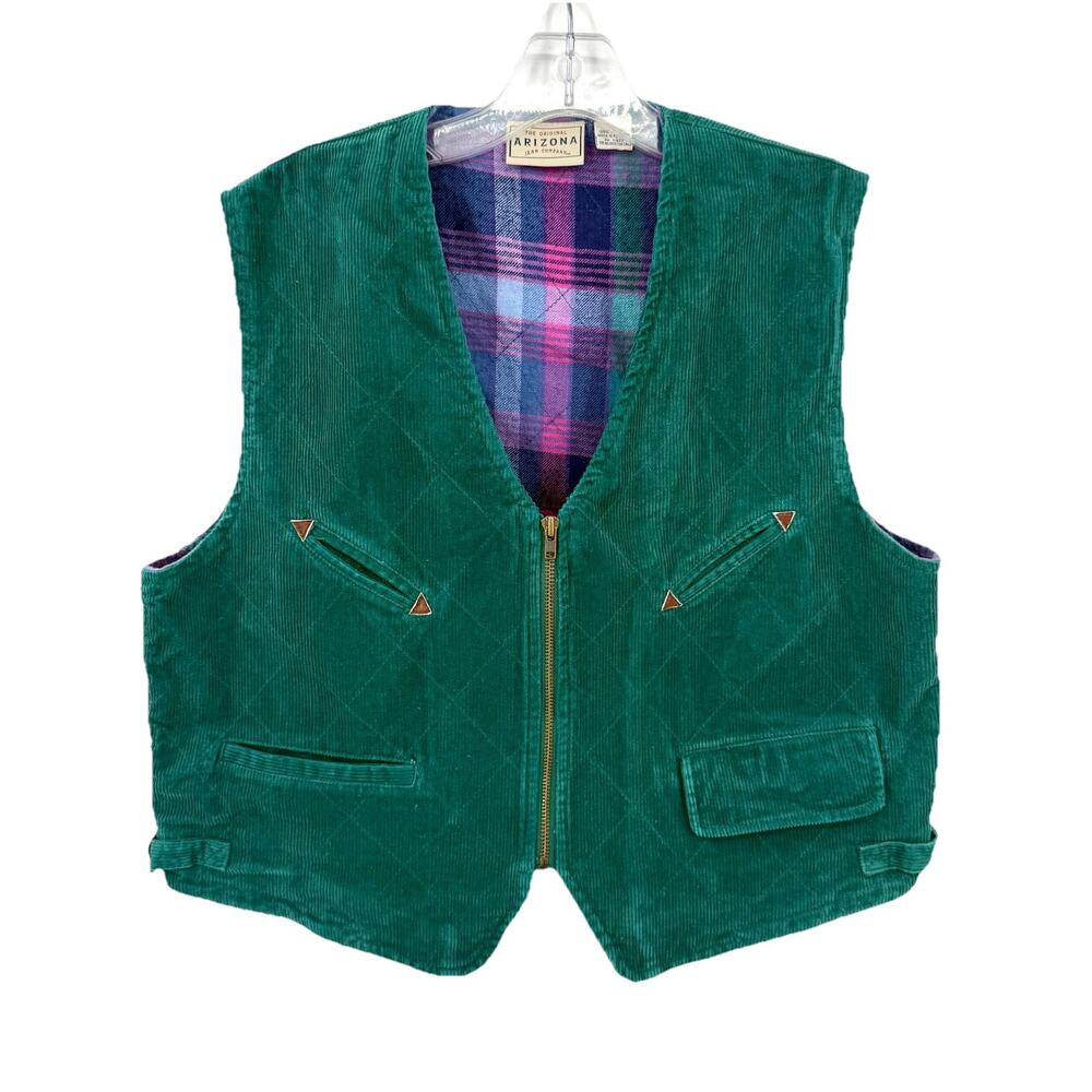 Arizona Jeans Co. Teal Corduroy Country Western Zip Up Vest Womens Large VTG 80s